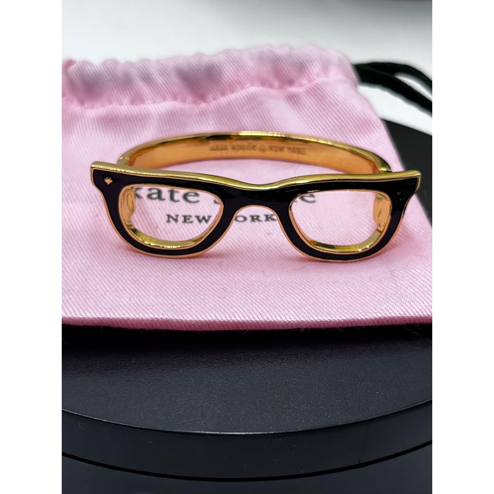 Kate Spade Goreski Lookout Black Enamel Eyeglass Hinged Bangle Bracelet Lim Ed - Picture 2 of 10